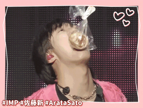 a person with a plastic bag in their mouth with the hashtag #imp #aratasato on the bottom