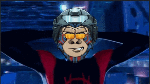 a cartoon of a gorilla wearing a helmet and sunglasses with his arms outstretched