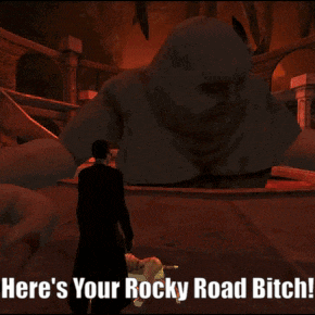 a screenshot of a video game with the words here 's your rocky road bitch