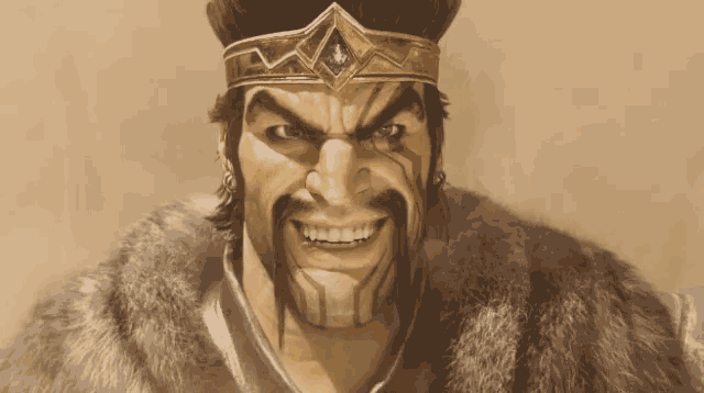 a man with a beard wearing a fur coat and a crown on his head