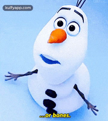 a stuffed snowman from the movie frozen says " or bones "
