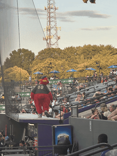 a mascot with a number 00 on his back
