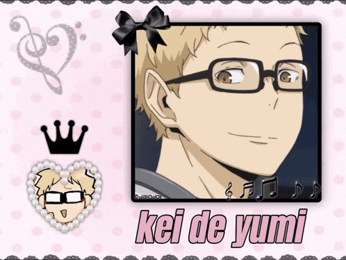 a picture of a man with glasses and the name kei de yumi on the bottom