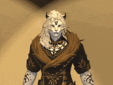 a man with long white hair and horns is wearing a tiger mask