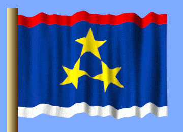 a blue and red flag with three yellow stars