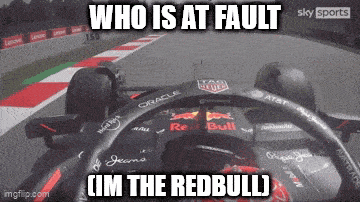 a picture of a race car with the caption who is at fault i am the redbull