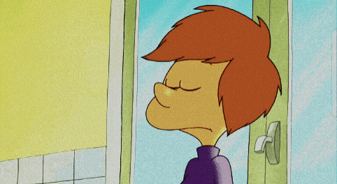 a cartoon character with red hair and a purple sweater