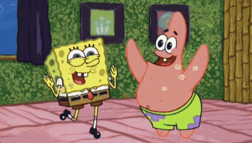 a cartoon of spongebob and patrick dancing