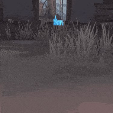 a cartoon character is standing in a field with a blue light behind him
