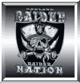 the raiders logo is a skull wearing a pirate hat and holding a sword .