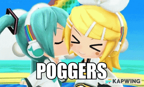 a cartoon of two girls kissing with the words poggers in the corner