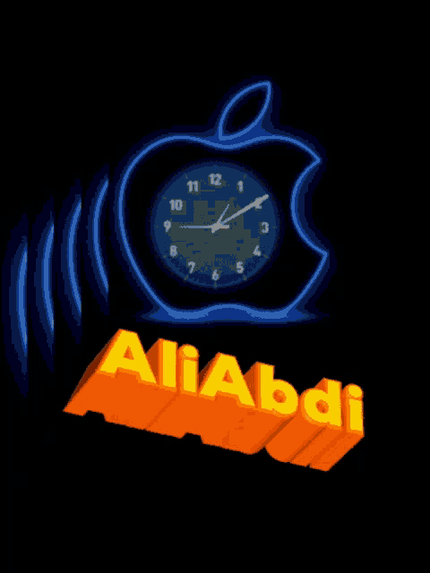 a clock with the apple logo and the name aliabdi on it