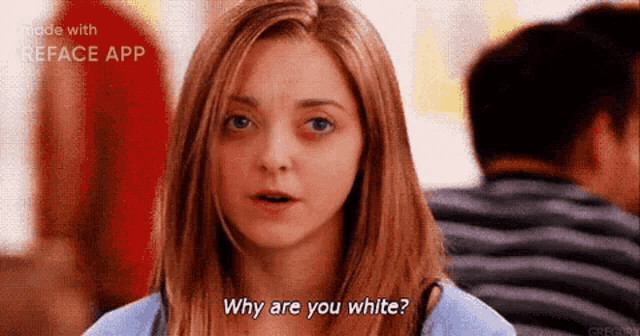 a woman says why are you white in front of a crowd