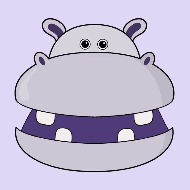 a cartoon drawing of a hippo with its mouth wide open