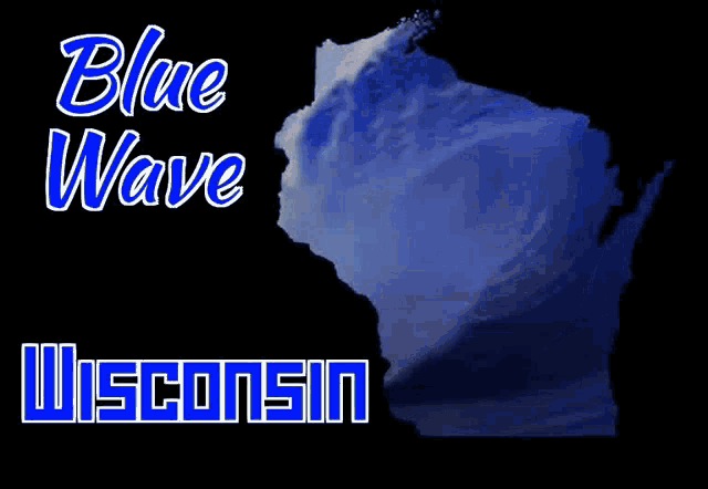 a map of wisconsin with a blue wave in the background