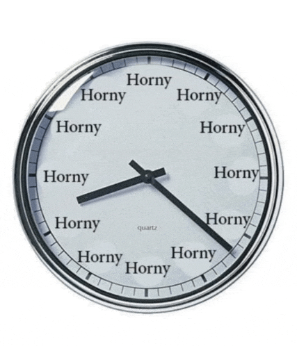 a clock that says horny on it