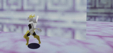 a group of cartoon characters are standing on a purple surface in a video game