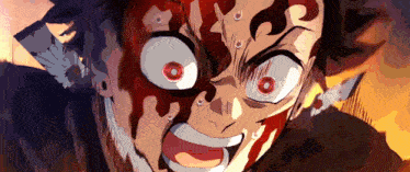 a close up of a cartoon character 's face with blood on it .