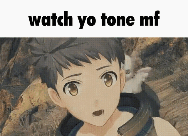 a picture of a boy with the words watch yo tone mf