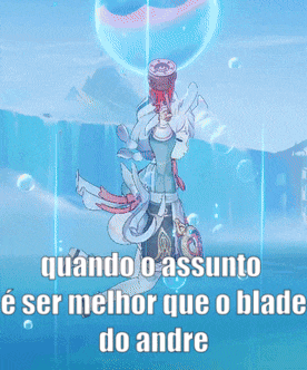 a cartoon character is holding a bottle and says " quando o assunto "