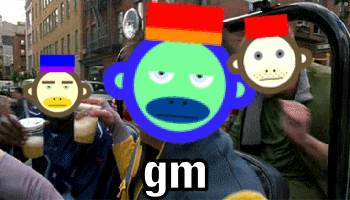 a group of monkeys wearing hats with gm written on the bottom