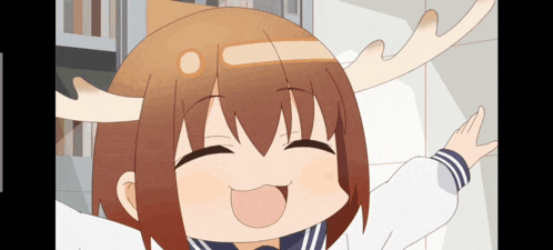 a cartoon of a girl with antlers on her head is smiling