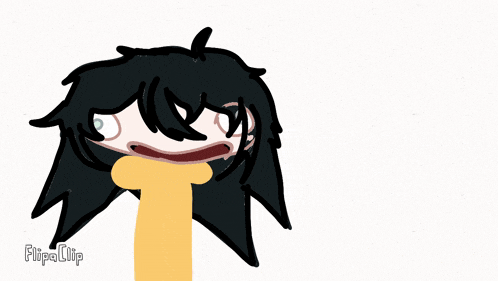 a cartoon drawing of a girl with black hair and a yellow heart with flipaclip written on the bottom