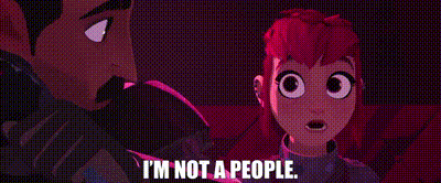 a man and a girl are talking to each other and the girl is saying `` i 'm not a people '' .