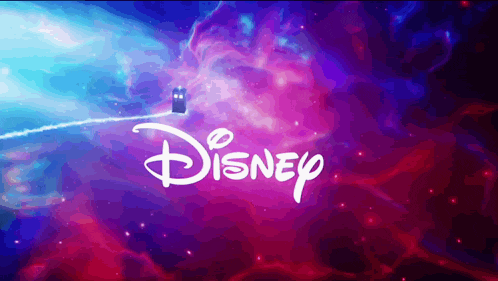 a disney logo is displayed on a purple and blue background