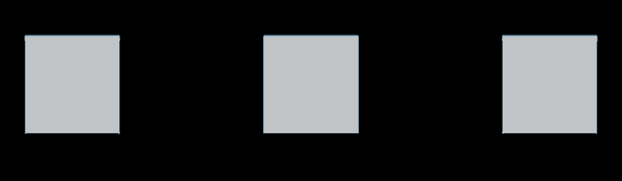 three gray squares and a blue square on a black background