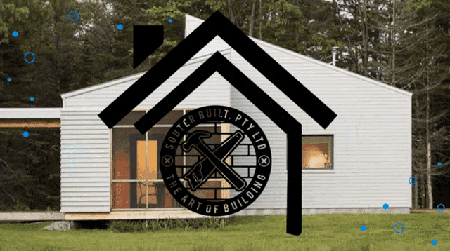 a logo for souther built pty ltd with a white house in the background