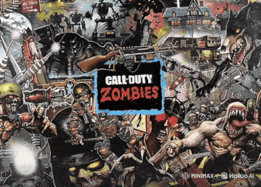 a poster for call of duty zombies has a bunch of zombies