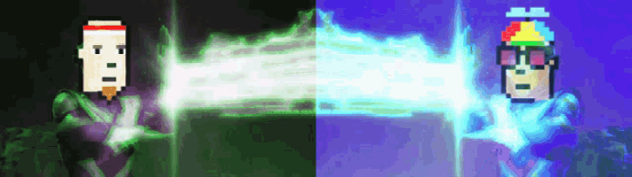a pixel art of a man with a rainbow hat on