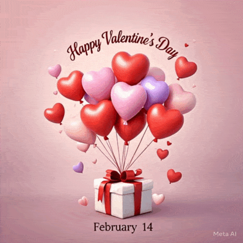 a valentine 's day greeting card with balloons in the shape of hearts