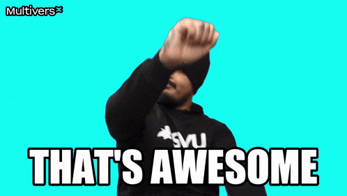 a man wearing a beanie and a sweatshirt that says ' that 's awesome ' on it