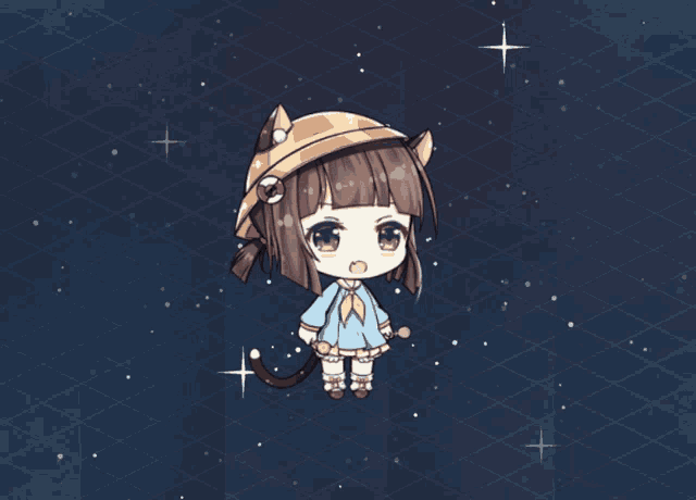 a cartoon of a girl with a cat ear hat and a cat tail