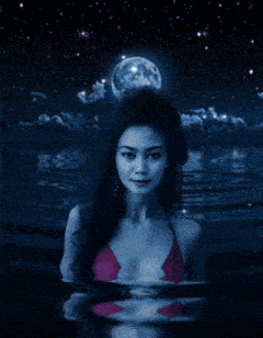 a picture of a woman in the water with the words love and sweet pea above her