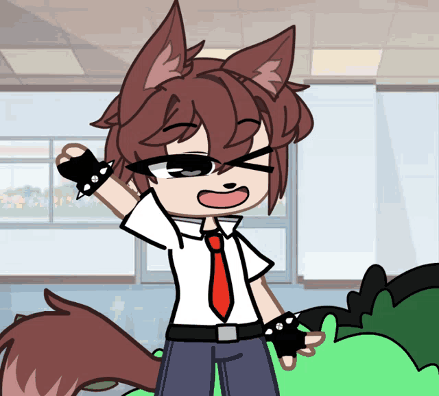 a cartoon drawing of a boy with a red tie