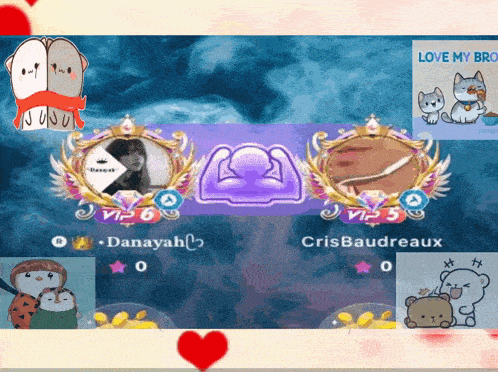 danayah and crisbaudreaux are playing a game with hearts around them