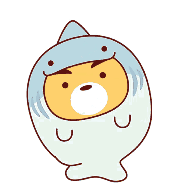a cartoon drawing of a bear wearing a shark suit