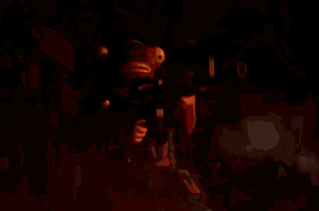 a cartoon character is holding a gun in his hand