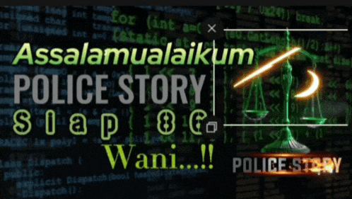 an advertisement for a police story with a scale of justice on it