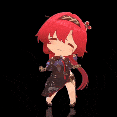 a cartoon character with red hair and a black outfit