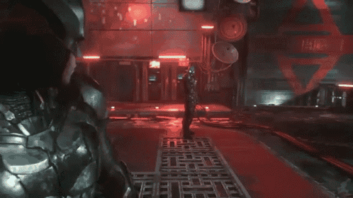 a screenshot of a video game shows batman talking to another character