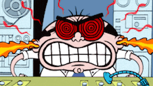 a cartoon character with a big mouth and red glasses is angry