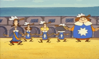 a group of cartoon characters are dancing together in a circle