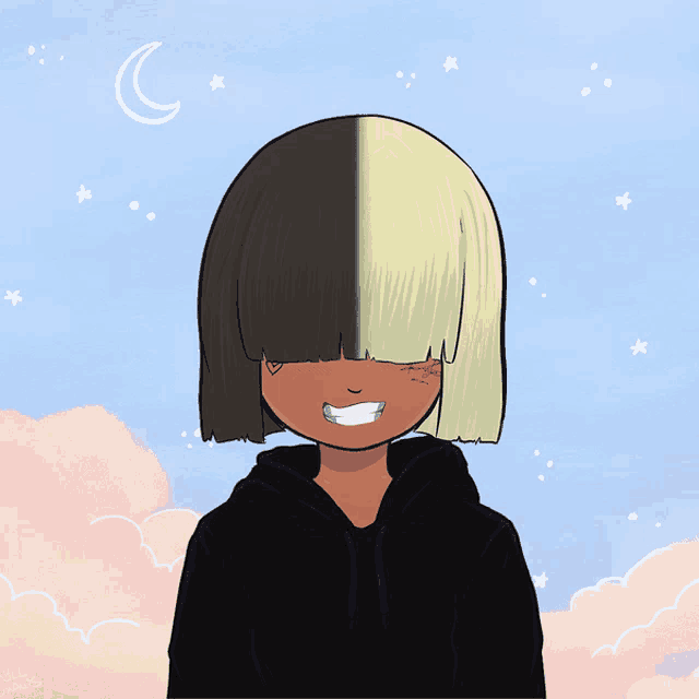 a drawing of a girl with a half black half blonde hair