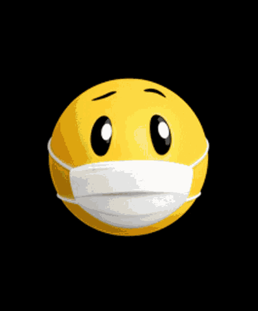 a yellow smiley face wearing a white mask