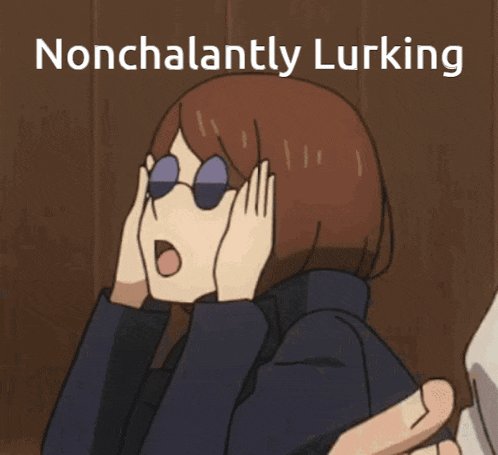a cartoon of a girl covering her face with her hands and the words nonchalantly lurking above her