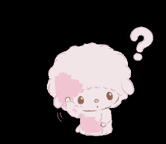 a pink sheep has a question mark above its head